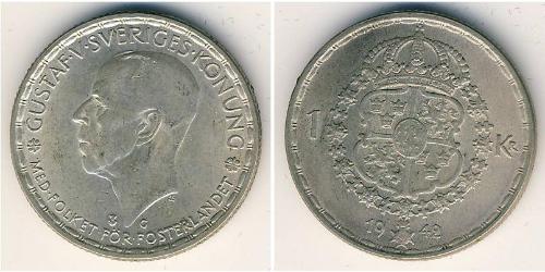 1 Krone Svezia Argento Gustavo V di Svezia (1858 - 1950)