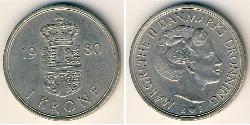 1 Krone Dinamarca Níquel/Cobre Margarita II de Dinamarca (1940-)