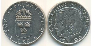 1 Krone Suecia Níquel/Cobre Carlos XVI Gustavo de Suecia