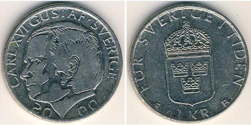 1 Krone Suecia Níquel/Cobre Carlos XVI Gustavo de Suecia