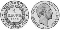 1 Krone Royaume de Bavière (1806 - 1918) Or Maximilien II de Bavière(1811 - 1864)
