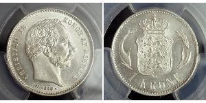 1 Krone Dinamarca Plata Christian IX de Dinamarca (1818-1906)