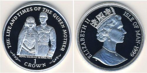 1 Krone Isla de Man Plata Isabel II (1926-2022)