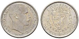 1 Krone Noruega (1905 - ) Plata Haakon VII de Noruega (1872 - 1957)