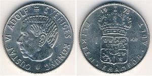 1 Krone Suecia Plata Gustavo VI Adolfo de Suecia (1882 - 1973)