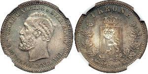 1 Krone United Kingdoms of Sweden and Norway (1814-1905) Plata Óscar II de Suecia (1829-1907)