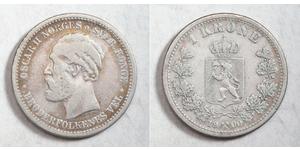 1 Krone United Kingdoms of Sweden and Norway (1814-1905) Plata Óscar II de Suecia (1829-1907)
