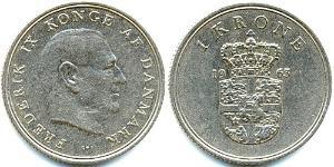 1 Krone Danimarca Rame/Nichel Federico IX di Danimarca (1899 - 1972)