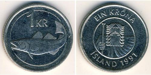1 Krone Islanda (1944 - ) Rame/Nichel 
