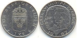 1 Krone Svezia Rame/Nichel Carlo XVI Gustavo di Svezia