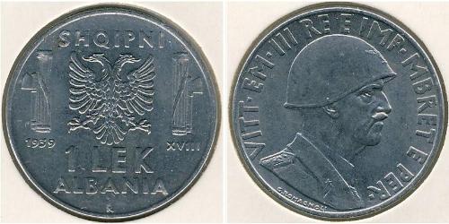 1 Lek Albanian Kingdom (1939-1943) Rostfreier Stahl Viktor Emanuel III. (Italien) (1869 - 1947)