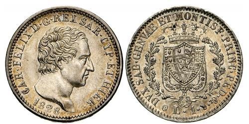 1 Lira Italian city-states Argent Charles-Félix de Savoie