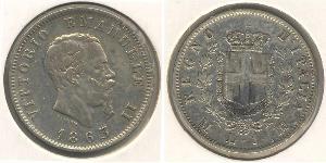 1 Lira Kingdom of Italy (1861-1946) Argent Victor Emmanuel II of Italy (1820 - 1878)
