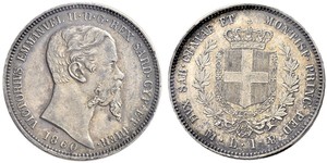 1 Lira Kingdom of Italy (1861-1946) Argento Victor Emmanuel II of Italy (1820 - 1878)