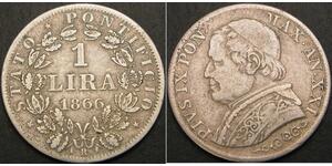 1 Lira Stato Pontificio (752-1870) Argento Papa Pio IX (1792- 1878)
