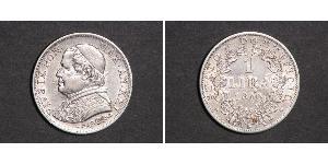 1 Lira Stato Pontificio (752-1870) Argento Papa Pio IX (1792- 1878)