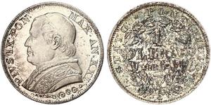 1 Lira Estados Pontificios (752-1870) Plata Pío IX (1792- 1878)