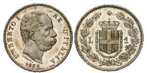 1 Lira Kingdom of Italy (1861-1946) Plata Umberto I (1844-1900)