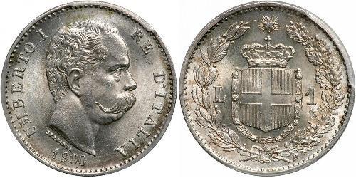 1 Lira Kingdom of Italy (1861-1946) Plata Umberto I (1844-1900)