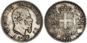 1 Lira Kingdom of Italy (1861-1946) Silber Victor Emmanuel II of Italy (1820 - 1878)