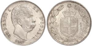 1 Lira Kingdom of Italy (1861-1946) Silber Umberto I (1844-1900)
