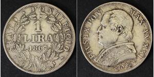 1 Lira Kirchenstaat (752-1870) Silber Pius IX (1792- 1878)