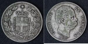 1 Lira Kingdom of Italy (1861-1946) Silver Umberto I (1844-1900)