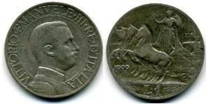 1 Lira Kingdom of Italy (1861-1946) Silver Victor Emmanuel III of Italy (1869 - 1947)