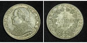 1 Lira Papal States (752-1870) Silver Pope Pius IX (1792- 1878)