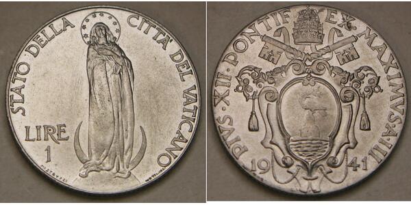 1 Lira Vatican (1926-) Stainless steel Pope Pius XII  (1876 - 1958)