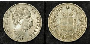 1 Lira 意大利王國 (1861-1946) 銀 Umberto I (1844-1900)