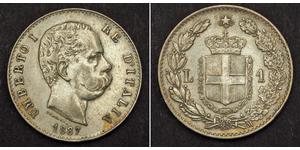 1 Lira 意大利王國 (1861-1946) 銀 Umberto I (1844-1900)
