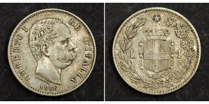 1 Lira 意大利王國 (1861-1946) 銀 Umberto I (1844-1900)