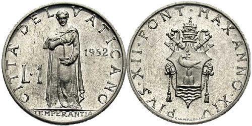 1 Lira 梵蒂冈 铝 Pope Pius XII  (1876 - 1958)