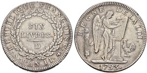 1 Livre French First Republic (1792-1804) Silver 