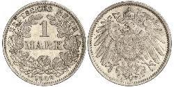 1 Mark Empire allemand (1871-1918) Argent Wilhelm II, German Emperor (1859-1941)