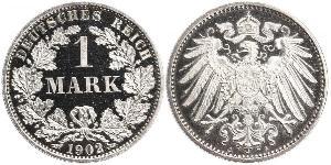 1 Mark Empire allemand (1871-1918) Argent Wilhelm II, German Emperor (1859-1941)