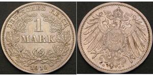 1 Mark Empire allemand (1871-1918) Argent Wilhelm II, German Emperor (1859-1941)