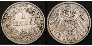 1 Mark Empire allemand (1871-1918) Argent Wilhelm II, German Emperor (1859-1941)