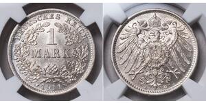 1 Mark Empire allemand (1871-1918) Argent Wilhelm II, German Emperor (1859-1941)