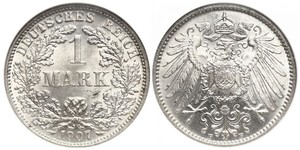 1 Mark Empire allemand (1871-1918) Argent Wilhelm II, German Emperor (1859-1941)