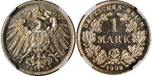 1 Mark Empire allemand (1871-1918) Argent Wilhelm II, German Emperor (1859-1941)