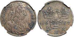 1 Mark Svezia Argento Carlo XI di Svezia (1655-1697)