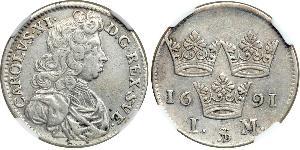 1 Mark Svezia Argento Carlo XI di Svezia (1655-1697)