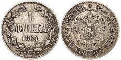 1 Mark Gran Ducado de Finlandia (1809 - 1917) Plata Alejandro II (1818-1881)