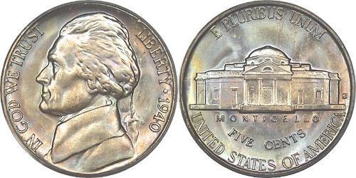 1 Nickel / 5 Cent Estados Unidos de América (1776 - ) Níquel/Cobre Thomas Jefferson (1743-1826)