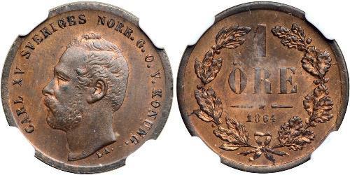 1 Ore United Kingdoms of Sweden and Norway (1814-1905) Cobre Carlos XV de Suecia (1826 - 1872)
