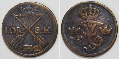 1 Ore Sweden Copper Frederick I of Sweden (1676 - 1751)