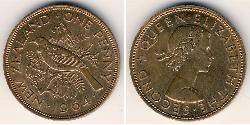 1 Penny Nueva Zelanda Bronce Isabel II (1926-2022)