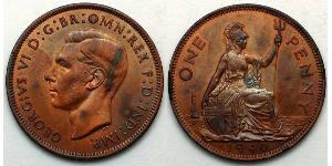 1 Penny Feriind Kiningrik (1922-) Bronze George VI (1895-1952)